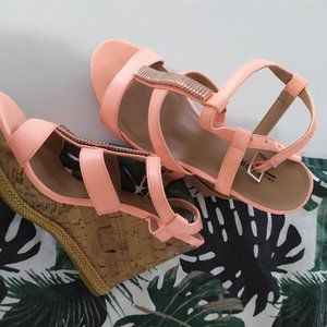 peach-colored wedge heel new shoe never used